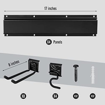 Modular Heavy-Duty Steel Garage Tool Storage Rack - 150 lbs Weight Capacity Weather-resistant Powder-Coated Wall Mount Organizer for Shovels, Rakes, Ladders & Landscaping Equipment - size: 68 in rack with 12 hooks