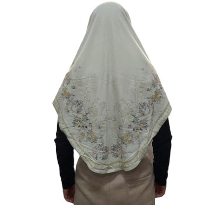 Ready To Wear Instant Hijab 여아용 무슬림 슬립온 키마르 꽃무늬 히잡 스카프 여성용 히잡 이슬람 아바야 터번 - color: 아이보리 1#