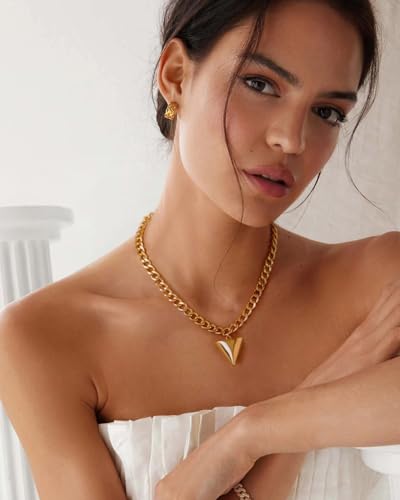 POTESSA 18K Gold Plated Pendant Necklace Medallion Coin Heart Y Shaped Chain Toggle Necklace for Women Jewelry - color: Gold Triangle Cuban