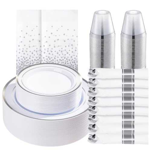 Goodluck 352 Piece Silver Plastic Dinnerware Set for 50 Guests - color: Silver, style: 352 Piece (50 guests)