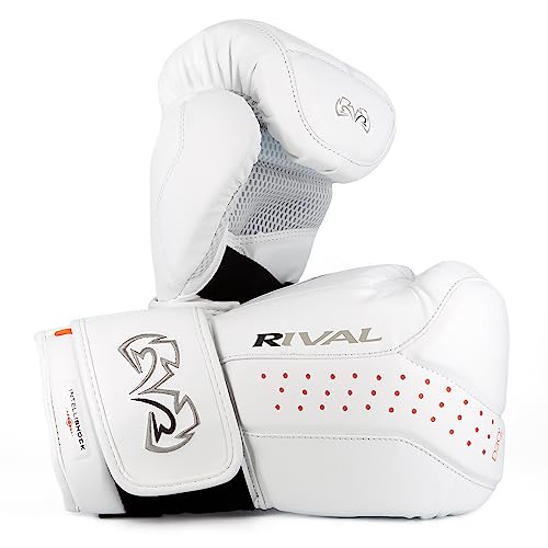 RIVAL Boxing RB10 Intelli-Shock Bag Gloves, Hook and Loop Closure - Ergonomic Fit, 1.25” of Closed Cell Foam for Intense Bag Use - color: White, size: Large