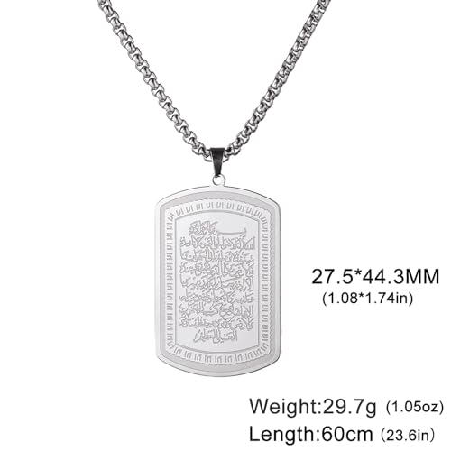 VASSAGO Islamic Allah Necklace for Men Women Stainless Steel Muslim Ayatul Kursi Necklace Islam Arabic Eid Ramadan Jewelry Gift - color: Silver Ayatul Kursi Necklace