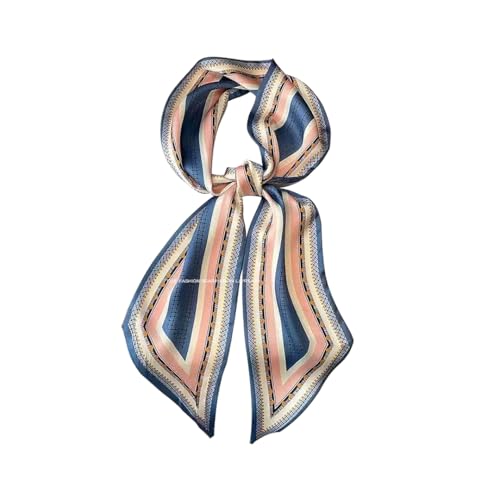 Silk Feeling Head Scarf Fashion Satin Hair Scarf Square Long Scarves for Women Gifts - color: 02 Blue and Orange Square /5.12 X 59 Inch