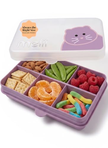 melii Snackle Box | 6-Compartment Divided Snack Container, BPA-Free Food Storage with Removable Dividers for School, Travel & On-the-Go Snacking Purple Cat - color: Cat