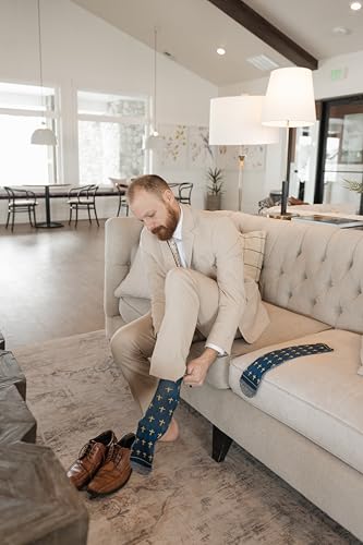 Men's – Christian Crew Socks for Men with Scripture | Moisture-Wicking | Easter Gift Idea - color: Blue and Gold Crosses