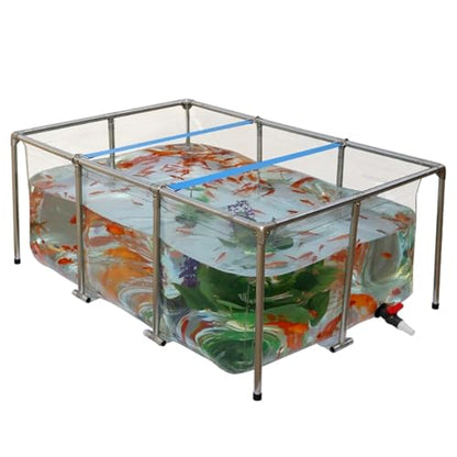 PVC Plastic Koi Fish Pond - Transparent Foldable Outdoor Aquarium Ornamental Large Fish Tank with Stainless Steel Frame - Above Ground Pond with Drain Valve Rectangular Pool(78.7"x59.0"x23.6") - size: 78.7"x59.0"x23.6"
