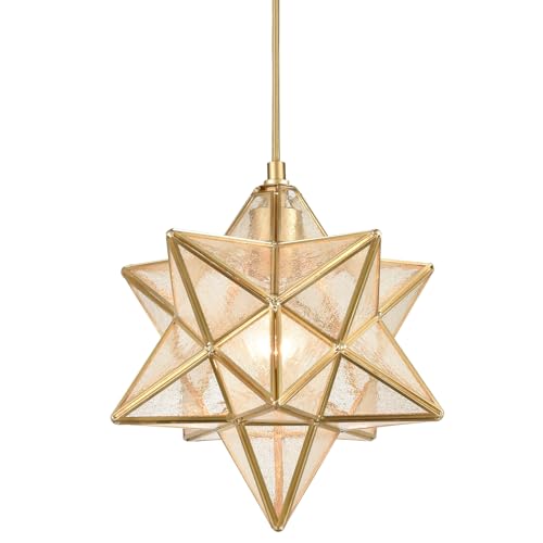 DAYCENT Brass Moravian Star Light in Seeded Glass Pendant Lights Fixture, 11-in - size: 11-In