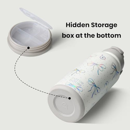 BOTTLE BOTTLE 32oz Insulated Water Bottle with Pill Box | Stainless Steel,Sport Water Bottle, with Straw Dual-use Lid and Pill Box, Design for Gym - color: bling bow