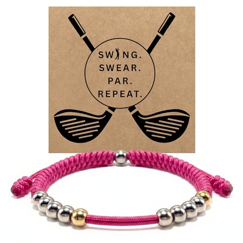Golf Counter Bracelet, 10 Bead Handmade Score Counter, Adjustable Stainless Steel Beads, Easy Stroke Counting Accessory for Men and Women - color: Pink