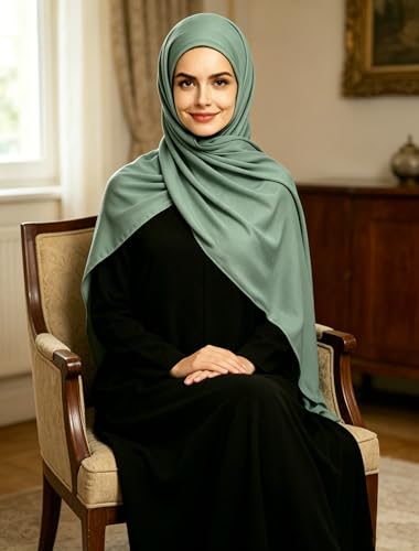 Lina & Lily Non-see-through Premium Jersey Maxi Hijab Head Scarf Wrap for Muslim Women - color: Dusty Green