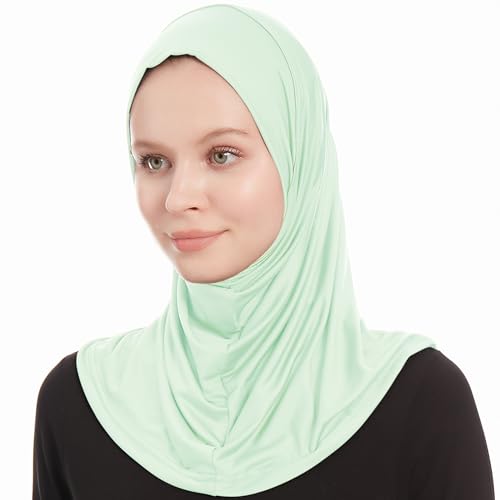 Plain Ready To Wear Amira Hijab for Women - Muslim Instant Amira Jersey Scarf – Soft Muslim One Piece Instant Hijab Headscarf - color: Mint