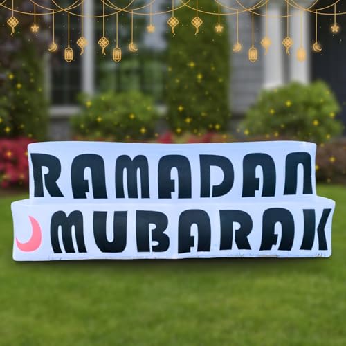 6FT Ramadan Inflatable Just Ramadan Mubarak! - Islamic Ramadan Decor for Outdoor Front/Back Lawns, Built-in LED Lights and Fan to Blow Up with Air, Iftar/Eid Gift