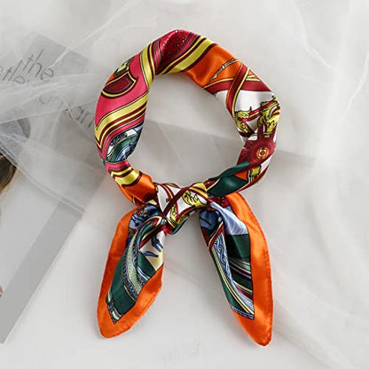 QBSM Womens 23.6 inch Satin Silk Feeling Formal Square Neck Scarf Head Hair Wraps Kerchief - color: Carriage Wheel-orange