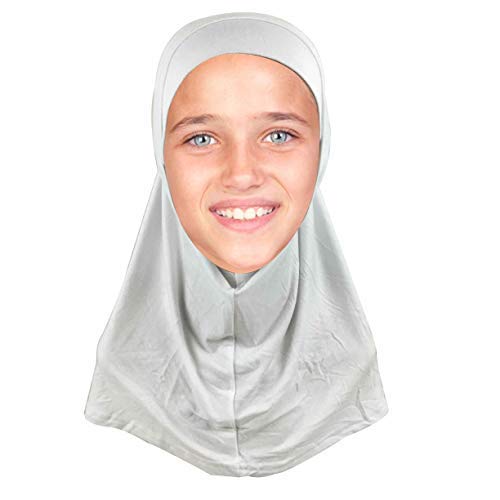 Kids Hijab Scarf for Girls Two-Piece Amira School Uniform Stretch Jersey Modal Child Size Hijabs-with Tube Underscarf Cap - color: White