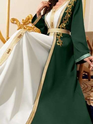 Elegant Muslim Dress with Gold Embroidered Evening Gown, Traditional Islamic Attire - color: Dark Green, size: Medium