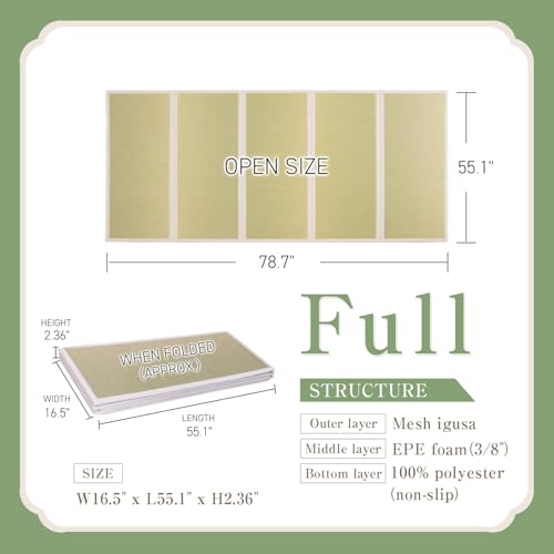Tatami Mat – Foldable Japanese Tatami Mat Igusa Mattress, Rush Grass Floor Sleeping Futon, Meditation Yoga Zen Tatami, Full XL by BJDesign - size: Full XL