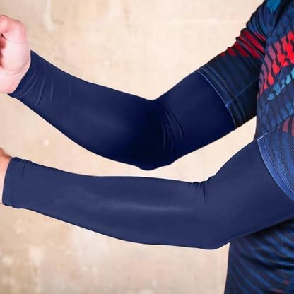 Arm Sleeves for Men and Women Compression UV Sun Protection Tattoo Cover Up Baseball Basketball Football Golf Running - color: Blue