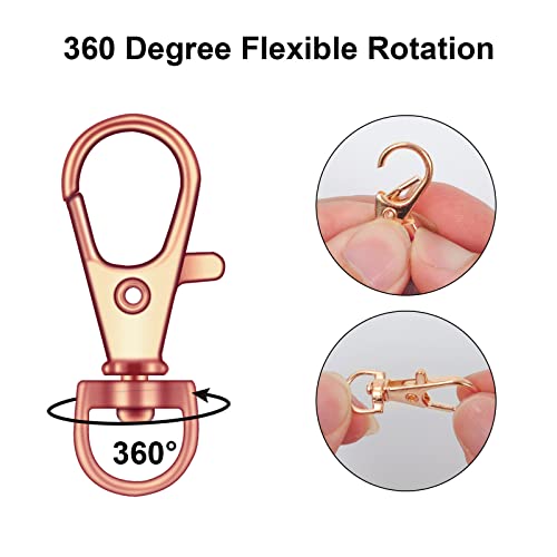 120PCS Premium Swivel Lanyard Snap Hook with Key Rings, Metal Keychain Hooks for Jewelry Making, Crafts (Rose Gold) - color: Rose gold