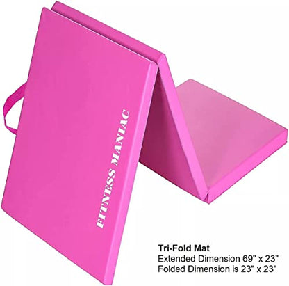FITNESS MANIAC Black Folding Mat Panel Aerobics Exercise Tumbling Gym Easy Storage Gymnastics Mat Tri-Fold Mats Gym Pad Exercise Pading Ab Foldable Mats - color: Pink