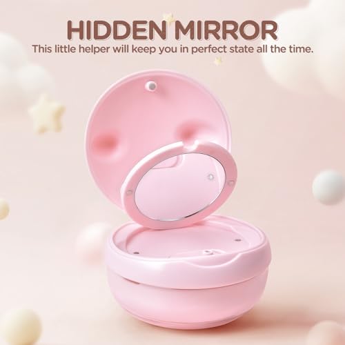 Retainer Case Denture Bath Case Basket Mirror Leak-proof Pink Cat | 2-in-1 design Strainer Basket No-Leak Cleaning Case for Mouth Guard Cute Removal Tool,Aligner chewies,Bursh - color: Pink Cat