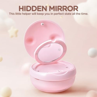 Retainer Case Denture Bath Case Basket Mirror Leak-proof Pink Cat | 2-in-1 design Strainer Basket No-Leak Cleaning Case for Mouth Guard Cute Removal Tool,Aligner chewies,Bursh - color: Pink Cat