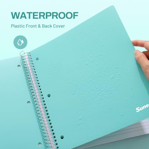 SUNEE 5 Subject Notebook College Ruled - 400 Pages, 9"x11", 5 Pocket Colored Dividers, 3-Hole Punched Paper, Teal - color: Teal, style: College Ruled