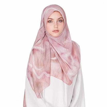 Printed Hijab for Women Printing Hijab Scarf for Women Muslim Islamic Prayer Clothes 1pc Muslim Women's Khimar - color: Sakura Pink