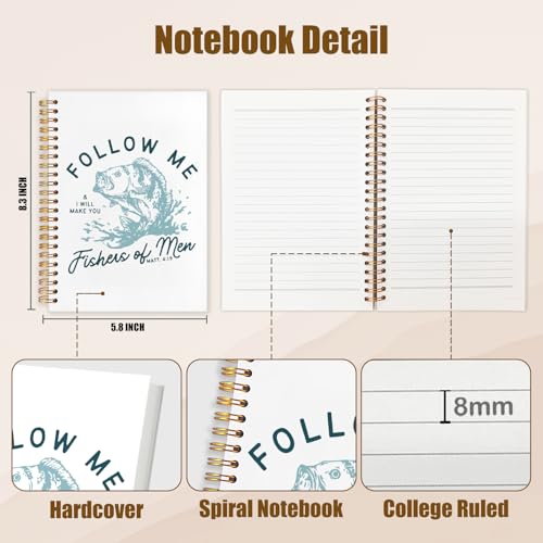 WUCHJ Blue Retro Fish Christian Notebook,Boys Religious Notebook, Matthew 4:19 Bible Verse Journal, Blue Religious Scripture Spiral Notebook Journal for Note Taking, Christian Faith Based Gifts for Women Men, 5.5x8.3 Inch - color: follow me blue fish