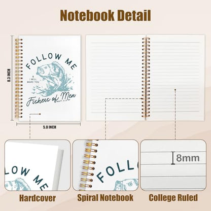 WUCHJ Blue Retro Fish Christian Notebook,Boys Religious Notebook, Matthew 4:19 Bible Verse Journal, Blue Religious Scripture Spiral Notebook Journal for Note Taking, Christian Faith Based Gifts for Women Men, 5.5x8.3 Inch - color: follow me blue fish