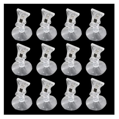 12PCS 48mm Transparent Flexible Plastic Fish Vegetable Seaweed Suction Cup Holder Fish Tank Feeding Clip for Holding Leaves and Kelp