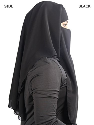 MyBatua 3 Layers Saudi Niqab In Breathable Georgette, Wholesale Price, 1pc Face Veil NQ-003 - color: Black