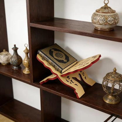 KYMY Muslim Quran Rehal Book Stand – Foldable Wooden Carved Quran Reading Holder for Al-Quran, Koran, Bible Books, Islamic Prayer Book Stand for Ramadan & Eid Decor - style: Normal