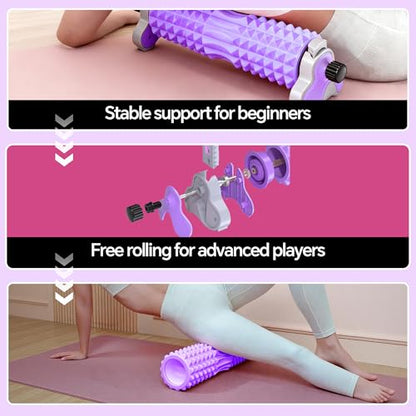 Foam Roller with Detachable Stand, 18” Deep Tissue Massage Roller | 3-Level Height Adjustable Support, Beginner-Friendly Design for Home Workout & Muscle Recovery -Purple - color: Purple