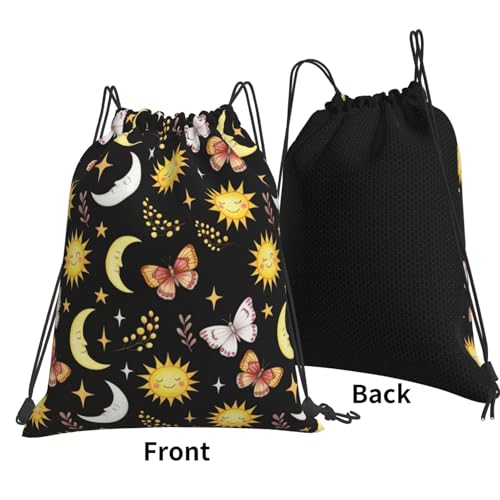 Drawstring Sackpack Goth Butterfly Moth Sun Moon, Water Resistant Gym Sack for Outdoor Camping and Beach - color: Pattern (361)