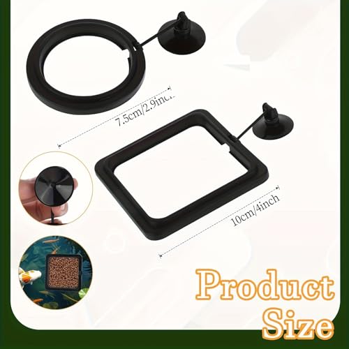 2PCS Fish Aquarium Feeding Ring Aquarium Feeding Ring Fish Tank Station Floating Food Tray Feeder Square Circle Accessories Foods Feeder with Suction Cup（Black）