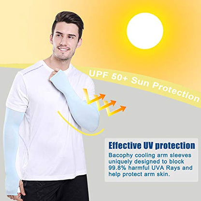 Bacophy 3 Pairs Arm Sleeves with Thumb Holes Women Men UV Protection Cooling, UPF 50 Compression Long Arm Cover - color: 3-pairs Blue+pink+purple