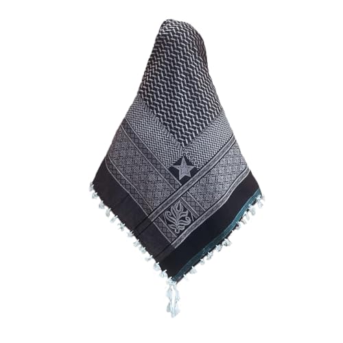 PURFUN Men's Large Arab Shemagh Headscarf Muslim Headcover Shawl Keffiyeh Arabic Scarf - color: Grey/White Tassel