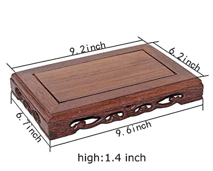 Rectangular Wooden Base Solid Wood Carved Display Stand - size: 9.2X6.2X1.4 in