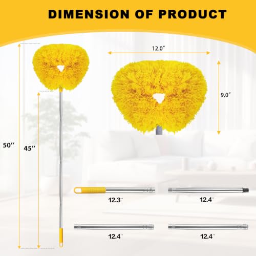 Ceiling Fan Cleaner Duster Reusable Microfiber Ceiling Fan Blade Cleaner Removable Duster with Extension Pole Adjusts 13 to 49.7 Inch for Cleaning Walls Bookshelves Furniture Door Window Top (Yellow) - color: Yellow