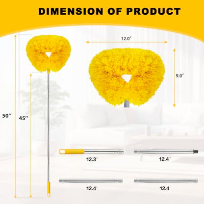 Ceiling Fan Cleaner Duster Reusable Microfiber Ceiling Fan Blade Cleaner Removable Duster with Extension Pole Adjusts 13 to 49.7 Inch for Cleaning Walls Bookshelves Furniture Door Window Top (Yellow) - color: Yellow