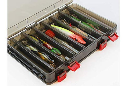 Double-Sided Fishing Lure Hook Tackle Box Visible Hard Plastic Clear Fishing Lure Bait Squid Jig Minnows Hooks Accessory Storage Case Container (Brown 14 Slots) - color: Brown-14 Slots