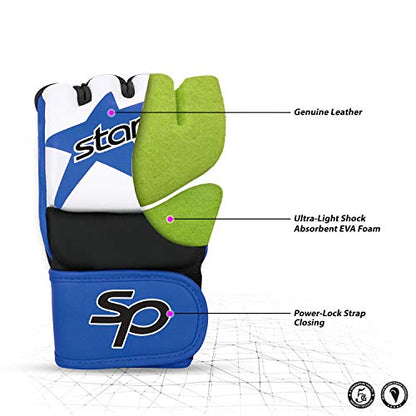 Starpro MMA Grappling Gloves for Men & Women - Faux Leather with Dense Padding- Sparring Training Kickboxing Martial Arts Competition - color: Blue/Black, size: Medium