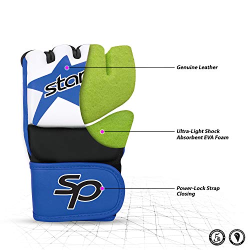 Starpro MMA Grappling Gloves for Men & Women - Faux Leather with Dense Padding- Sparring Training Kickboxing Martial Arts Competition - color: Blue/Black, size: XX-Large