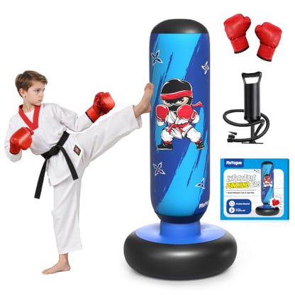 64 Inch Inflatable Punching Bag for Kids with Gloves and Pump, Kids Boxing Bag Set Toys & Gifts for Boys and Girls Ages 3-12 for Karate, Taekwondo, Active Play, Fitness Training