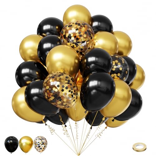 Lukiituke Black and Gold Balloons, 60Pcs Gold and black Birthday Balloons - color: Gold and Black