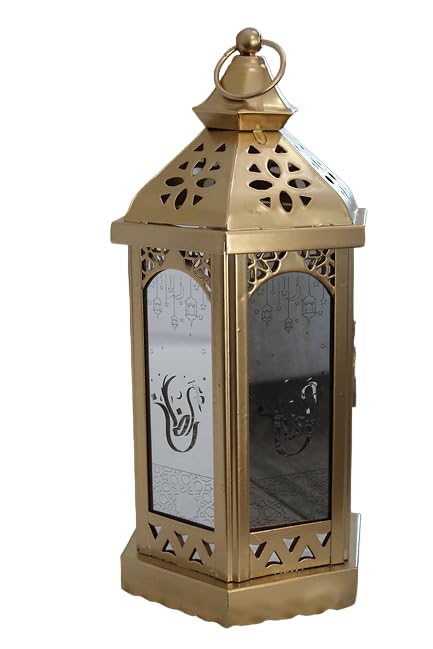Ramadan Lantern - Elegant Gold for Eid Decorations, Gifts, Mirrored Design Candle Indoor Outdoor Decoratives Inflatable Hanging Mini Beautiful Set of 1