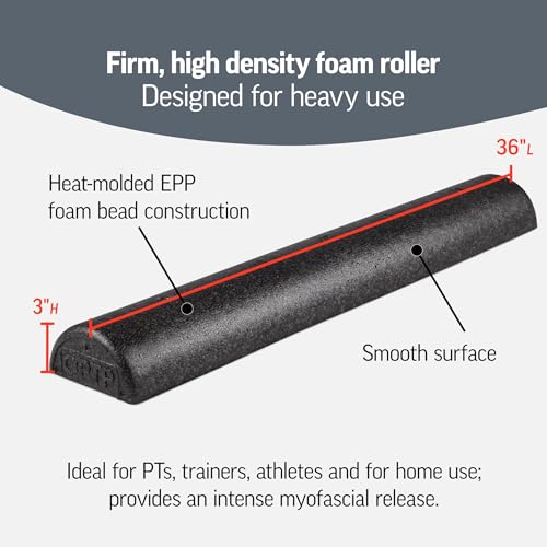 OPTP AXIS Firm Foam Roller, High Density Foam Roller for Physical Therapy, Yoga, Pilates, Fitness Exercise and Sports Training (Black, 36" X 3" Half-Round) - color: Black - 36" X 3" Half-round