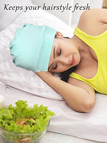SATINIOR 4 Pieces Satin Lined Sleep Cap Silk Bonnet for Sleeping Women, Silk Hair Wrap Slouch Beanie Hat - color: Black, Wine Red, Khaki, Green