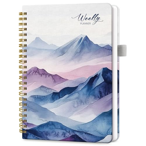 Taja Undated Weekly Planner, Weekly To Do List Notebook with Goal & Habit Tracker Organizer, A5 Weekly Planner Notebook with Spiral Binding, 6.1" x 8.2" - Distant Peaks - color: k.Distant Peaks