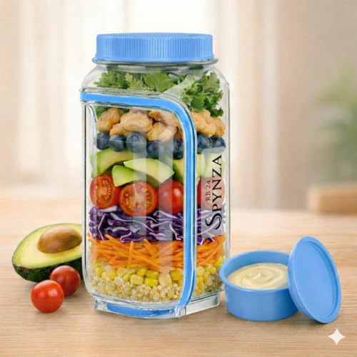 Salad jar with side opening , storage container with Dressing Cup – Leakproof Portable Salad Container with Dressing Cup & Lid, Lid-to-Bowl Design for Office, Gym, Travel, Picnic - Powder Blue - color: Powder Blue
